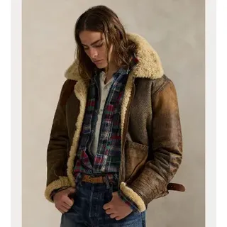 Polo Ralph Lauren für Herren. 710939176001 Braune Bomberjacke aus Shearling-Leder (L), Lässig