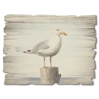ARTland Wanddeko Bild aus Holz Holzbild vintage Deko 40x30 cm Querformat Vögel Möwe Strand Küste Meer Nordsee Himmel Maritim T4NN