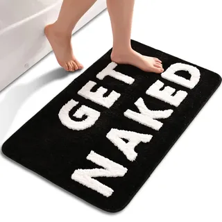 QJHOMO Schwarz und Weiß Badezimmerteppich niedlich Badematte rutschfest Waschbar Badteppich Spaßig Badvorleger Weiche Mikrofaser Duschvorleger Absorbierende Badezimmer Teppich 50 x 80 cm