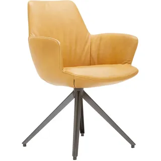 Bert Plantagie Armlehnstuhl, Currygelb, Leder, Echtleder, Anilinleder, Stativgestell, 60x60x62 cm, Beinauswahl, Lederauswahl, Stoffauswahl, Sitzfläche 360° drehbar, Esszimmer, Stühle, Esszimmerstühle, Armlehnenstühle