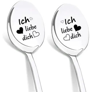 DIKARIYA Ich Liebe Dich Löffel, 2er Kaffeelöffel mit Gravur Ich Liebe Dich Geschenke für Männer, Jahrestag Geschenk für Ihn, Liebeslöffel Lieblingsmensch Hochzeitstag Geschenke für Sie Frauen Freundin