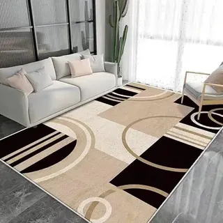 SRTJURFG Weiche Teppiche 180x250 cm Waschbar rutschfest Modern für Wohnzimmer Schlafzimmer Heimbüro Modernes minimalistisches geometrisches Beige-Schwarz
