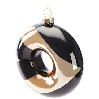BRUBAKER Weihnachtsbaumkugel Premium Weihnachtskugel Donut - Gold, Schwarz und Weiß Muster (1 St), 10 cm Baumkugel aus Glas - Handbemalt - Luxus Christbaumkugel goldfarben|schwarz