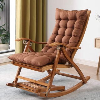 BUJOG Barhocker, tragbarer Lounge-Stuhl, Bambus-Schaukelstuhl, Liegestuhl für den Außenbereich, Zero-Gravity-Stuhl, klappbar, verstellbar, mit Kissen, maximale Belastung 200 kg