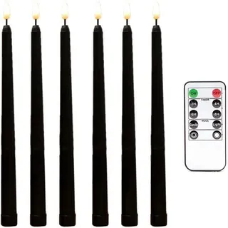 6er-pack Schwarze, Flackernde, Flammenlose Led-stabkerzen Mit 10-tasten-fernbedienung Und Timer, Batteriebetrieben, Für Kronleuchter Und Fenster --crezuo