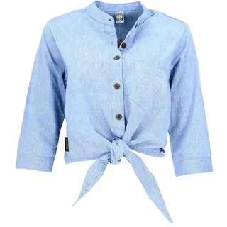 Guru-Shop Longbluse Boho Blusentop zum Binden, Bluse, Leinenlook -.. alternative Bekleidung blau M