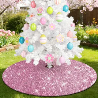 Weihnachtsbaum Decke Rosa,122 cm Pink Weihnachtsbaum Rock Rund, Tannenbaum Decke mit Doppellagigen Pailletten, Luxuriös Baumrock für Herbst Winter Thanksgiving Neujahr Karnevals Party Weihnachtsdeko