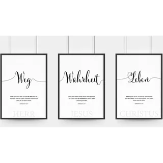 Aus Gnade Christliche Poster · Weg Wahrheit Leben · 3er Set · Bibelvers · Deko · Wandgestaltung · ohne Rahmen · A3 / A4 · christliche Geschenke · Deutsch (A3)