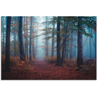 Wandbild ARTLAND "Wald im Nebel" Bilder Gr. B/H: 120 cm x 80 cm, Alu-Dibond-Druck Waldbilder Querformat, 1 St., rot Kunstdrucke
