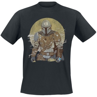 Star Wars T-Shirt - The Mandalorian - Vintage - S bis XXL - für Männer - Größe M - schwarz  - Lizenzierter Fanartikel