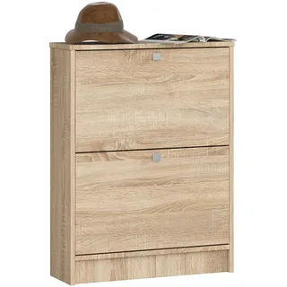 AKORD Schuhschrank mit 2 Schuhkippern | Schuhkipper | Schuhregal geschlossen | Schuhbank | Schuhaufbewahrung | B60 x H80 x T20 cm, Gewicht 21 kg | Farbe Sonoma Eiche