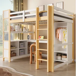 Hochbett Mit Schreibtisch Und Schrank 140x200 Kiefer Okmyhome