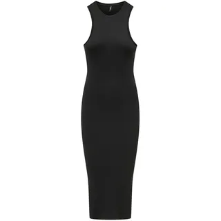 ONLY Damen Figurbetontes Bodycon-Kleid Geripptes Midi Dress Ärmellos, Farben:Schwarz, Größe:M