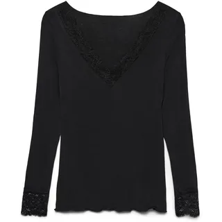 Vero Moda Damen Vmskye Ls V-Neck Lace Top JRS Noos, Black, Small - S