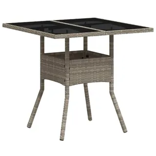 vidaXL Gartentisch mit Glasplatte Hellgrau 80x80x75 cm Poly Rattan