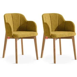 KONSIMO® Polsterstuhl LONIS Esszimmerstühle (2er Set), Loungesessel, hergestellt in der EU (2 St), superstabiler Buchenholzrahmen, Modern, mit Armlehnen, Boucléstoff gelb