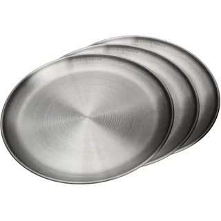 Black Snake Camping-Teller Set aus Edelstahl - Flache Outdoor-Teller Ø 23 cm für Picknick, Trekking & Reisen - robust, rostfrei & pflegeleicht - 3er Set - Silber