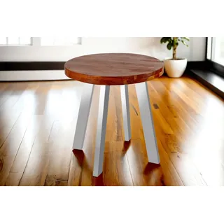 Möbelretoure Esstisch rund Akazienholz nussbaum massiv 100 cm silber SOPHIA - Braun
