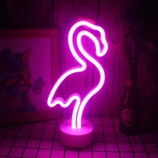 Wanxing Flamingo Neon Schild Rosa Flamingo Neonlicht mit Basis USB/batteriebetriebenes Tiere Leuchtreklame für Schlafzimmer,Tabelle,Wohndekoration