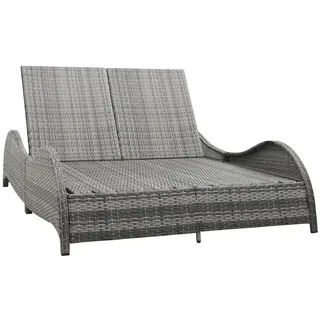 furnicato Gartenliege Poly Rattan Sonnenliege 200x132x45 cm Anthrazit für 2 Personen, Witterungsbeständiges Doppelliege-Set mit verstellbarer Rückenlehne schwarz