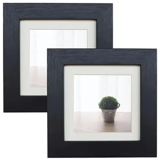 Bilderrahmen Aus MDF, Quadratisch, 10 x 10 cm, Mit Oder Ohne Passepartout, 2 Stück, Mit Acrylglas für Wandmontage Und Schreibtischplatte, Schwarz