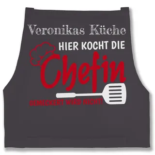 Schürze - Kochschürze - Hier kocht die Chefin - 85x69 - Anthrazit - lustige schürzen für frauen personalisierte kochschuerze küche chefköchin kochschürzen damen personalised apron koch lustig - 85x69