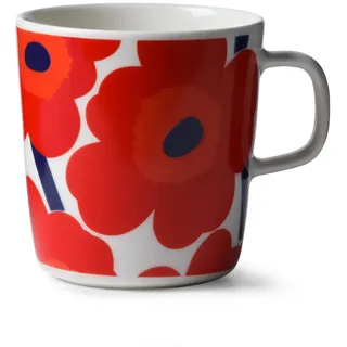 Marimekko - Oiva Unikko Becher mit Henkel, 400 ml, weiß / rot