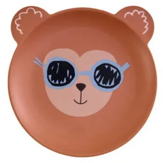 RICE Melamin Kinderteller mit Tiermotiv Matt, Ø 19,5 cm, Höhe 2 cm, Affe