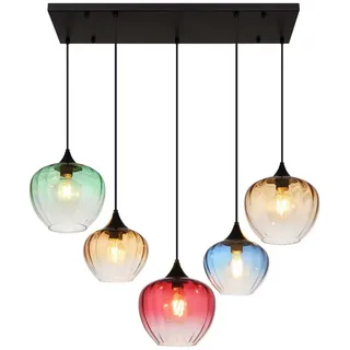 GLOBO Esszimmerleuchte 5-flg. 39 cm rechteckig schwarz bunt Glas
