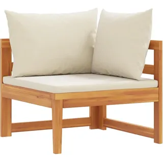 vidaXL Akazienholz Massiv Ecksofa mit Cremeweißen Kissen Gartensofa Sofa Lounge Gartenmöbel Einzelsofa Holzsofa Sessel Outdoor Terrasse