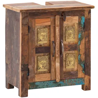 Woodkings Waschbeckenunterschrank Sumana I BxHxT: 52x60x30 cm I Badmöbel Massivholz bunt rustikal I Buddha Design I Waschtischunterschrank Badezimmer