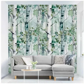 Bilderdepot24 Fototapete Wald Aquarell Birkenwald Sommer Natur Bäume, Glatt, Matt, (Vliestapete inkl. Kleister oder selbstklebend), Wohnzimmer Schlafzimmer Küche Flur Motivtapete Vliestapete Wandtapete grün 144 m x 144 m