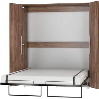 BIM Furniture Wandbett Schrankbett Teddy 160x200 cm Bettschrank, Vertikal Wandklappbett, Schrank mit integriertem Klappbett, Funktionsbett inkl. Lattenrost (Craft Tobaco)