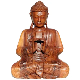 Wogeka Buddhafigur Meditation Buddha Doppelhand Holz-Figur Feng Shui 40 cm