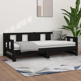 The Living Store Tagesbett Ausziehbar Schwarz Massivholz Kiefer 2x(80x200) cm - Schwarz