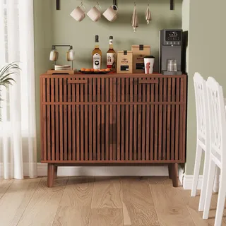 Sideboard Kommode mit 2 Türen und 2 Schubladen, Multifunktionale Kommode aus Holz, Aufbewahrungsschrank mit Kippsicherung, sideboard modern,für Esszimmer, Küche und Wohnzimmer (Walnussholzfarbe)