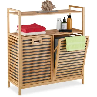 Relaxdays Wäschekorb Hellbraun, Holz, Textil, 88x95x33 cm, Ordnen & Aufbewahren, Wäschekörbe & Tonnen