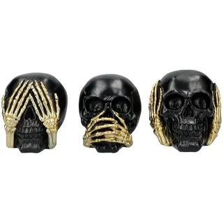 Figuren Shop GmbH Dekofigur Totenköpfe schwarz-gold klein - Nichts Böses - Gothic Dekofigur Deko schwarz