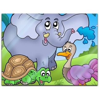 Bilderdepot24 Glasbild, Kinderbild tropische Tiere bunt 80 cm x 60 cm