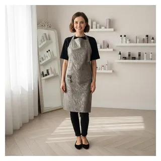 STM Company Kittelschürze Schürze Letters mit Lederdetails & Metallapplikationen, (mit Taschen, für Friseure, Kosmetikerinnen), Trendige Berufsschürze für Friseure & Beauty-Profis braun