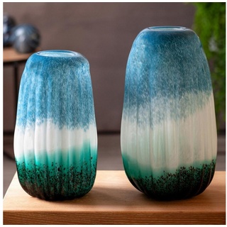 Eurofirany Tischvase DAKOTA-Vase, handgefertigt aus getöntem Kunstglas (1 Vase), dekorative Vase, Größe 20x20x35, Farbe Blau oder Türkisweiß grün|weiß
