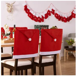 Stuhlhusse 4x Weihnachtsmannmützen Stuhlhussen - Stuhlbezüge für Weihnachten, JEMIDI