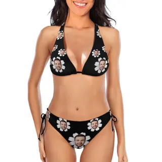 RoPox Personalisiertes Bikini-Set Mit Gesichtern für Damen, Zweiteiliger Badeanzug, Slim Shape Sexy Bademode Mit Cups für Strandpartys im Urlaub