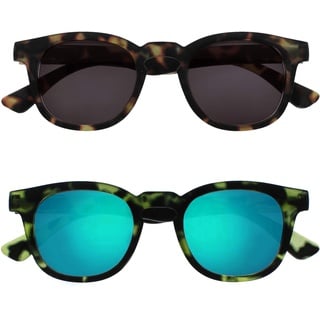 Opulize Bay Sonnenbrille 2er Pack Cooler Dicker Runder Rahmen Federscharniere Kratzfeste Getönte Linse UV400-Schutz Matt Braun Matt Grün Herren Damen SS97-26 +0.00