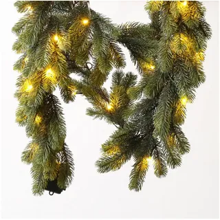MARELIDA LED-Girlande LED Tannengirlande Weihnachtsgirlande 1,8m Timer Batterie für Außen, 35-flammig grün
