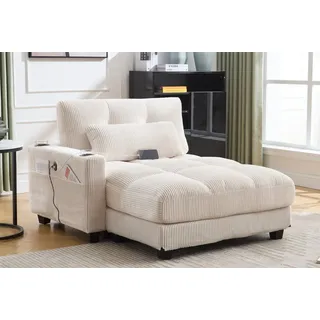 LVHOM Polsterliege Ottomane/Loungesofa/Polsterbett/Daybett/Gästebetten/Schlafsofa (USB/Typ C-Ladeanschlüssen, Seitentaschen, Getränkehalter, modularer Flexibilität Palmen Sessel, links & rechts tauschbare Armlehnen, Schlaffunktion, Platzsparend, 1-St., Multifunktional für Kleinwohnung, Homeoffice und Gästeübernachtung), Perfekt für Wohnzimmer, Schlafzimmer, Jugendzimmer, Gästezimmer beige