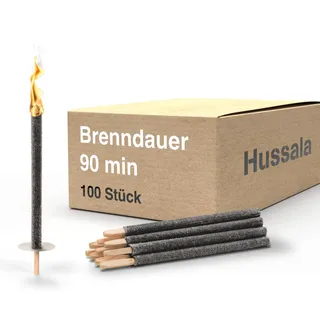 Hussala Diamond Wachsfackeln für draußen [100 Stück bis zu 90 min] mit Langen Holzstab und Tropschutz - Premium Gartenfackel aus Diamond Wachs - Fackeln für Fackelwanderung