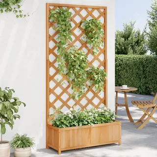 Myheimly Pflanzkübel mit Spalier Braun Massivholz Tanne 90 x 35 x 180 cm Gartenspalier Rankgitter Rankhilfe Pflanzkasten Blumenkübel