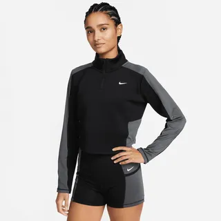Trainingsshirt NIKE "Dri-FIT Femme Women's Half-Zip Long Sleeve Cropped Top" Gr. M (38/40), schwarz-weiß (black, iron grey, white) Damen Shirts langarm
