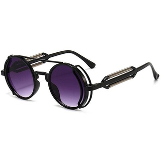 Retro Steampunk Sonnenbrille Herren Marke Designer Runde Gothic Sonnenbrille Damen UV400 Neue Sonnenbrillen Produkte, Schwarz